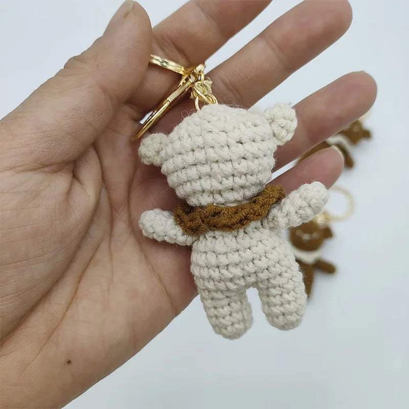 Cute Small Bear Couple Keychains Knitting Cartoon Bear Mini Animal Doll Keyrings Crochet Keychain Wholesale Custom Acceessories