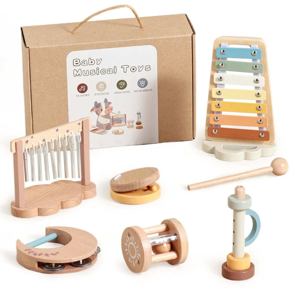 7pc Sets Music Toys for Children Music Instruments Girl Toys Wooden Cartoon Educational Instruments Children's Toys Instruments