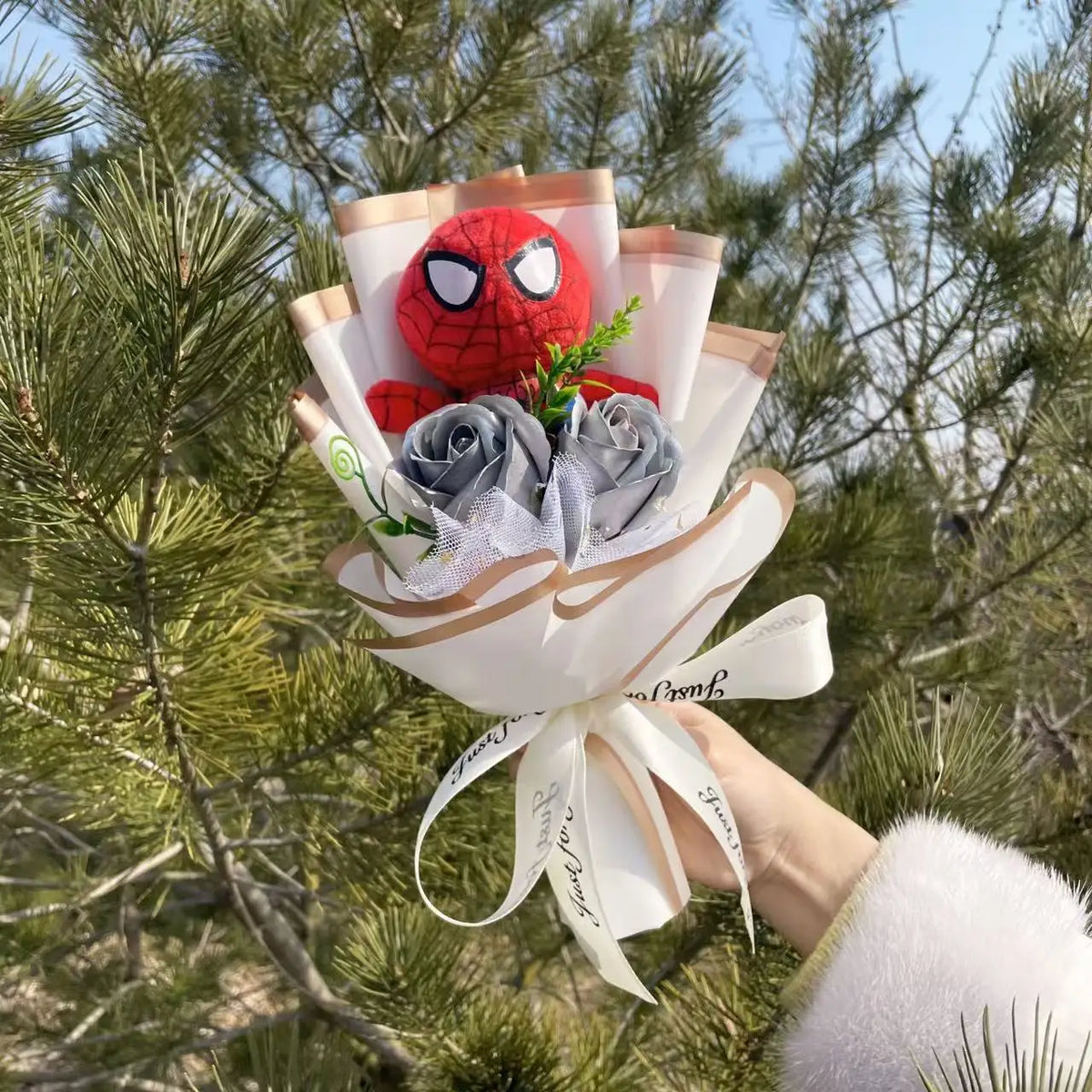 Amine Super Hero Spider-Man Stuffed Plush Dolls Creative Handmade Bouquets for Boys Graduation Christmas Birthday Gifts