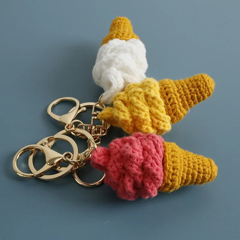 Handmaking Crochet Ice Cream Keyrings Wholesale Sweet Ice Cream Cone Series Crochet Keychain For Bag Pendant  Custom Accessories