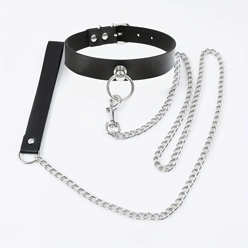Gothic Punk Pu Leather Choker With O-Ring - Adjustable Collar Necklace For Women, Perfect For Halloween & Everyday Wear