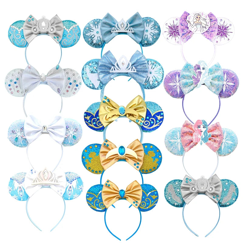 Frozen Elsa Mickey Mouse Ear Headband Sparkling Purple Bow Hair Hoops for Party Valentine Day Gift Holiday Hair Accessories