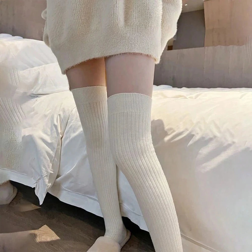 1/3/6 Pairs Women Classic Striped Knee High Stockings Fashionable Versatile Black White Gray Solid Color Comfortable Stockings ﻿