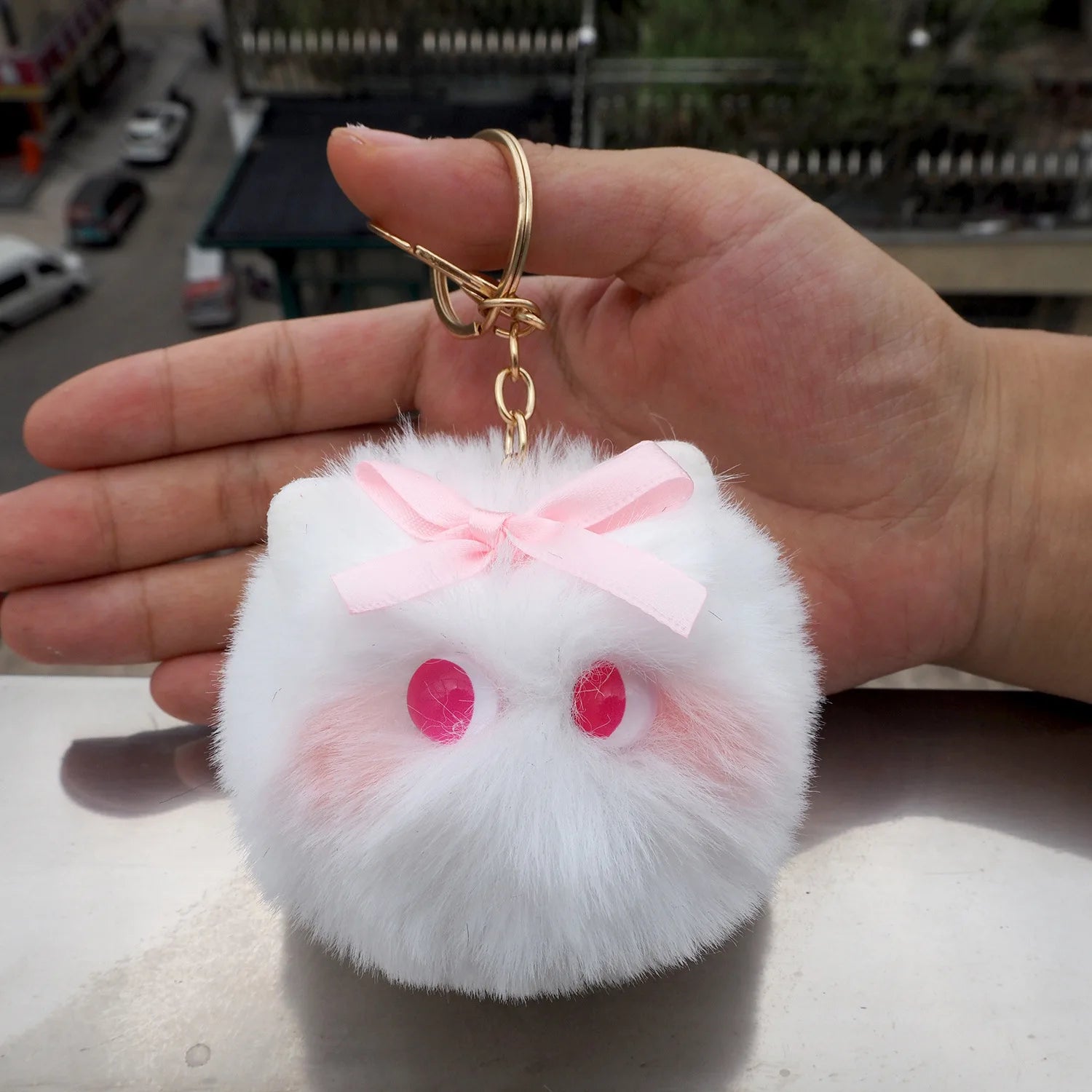 Blush Cat Ball Original Design Cartoon Handmade Plush Pendant Cat Keychain Girly Gift for Girls