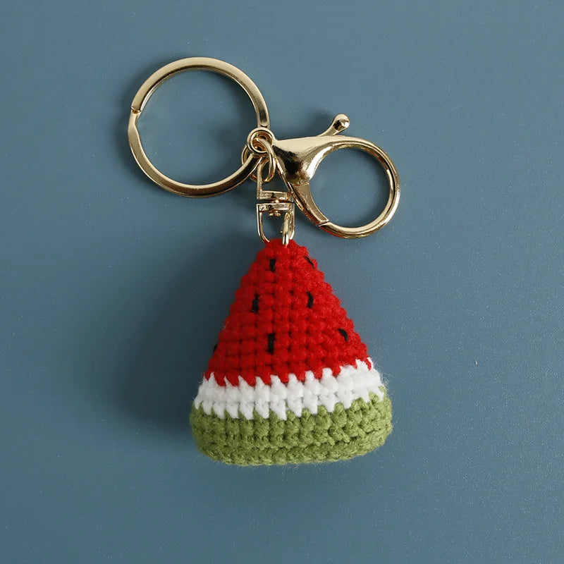 Cute Fruit Series Crochet Keychain Handmaking Knitted Strawberry Keyrings Cute Cherry Keyrings For Bag Pendant Custom Accessory
