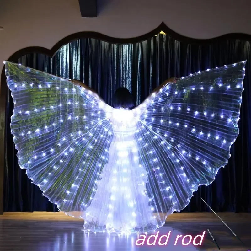 LED Isis Wings Glowing Wings Belly Dance Dress Butterfly Wings Halloween Christmas Party Stage Performance rod for Single Sale