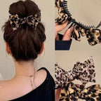 Leopard Print Bow Bun Hair Clip Women's Retro High Ponytail Hairpin, Back of Head Hair Bun Shark Clip