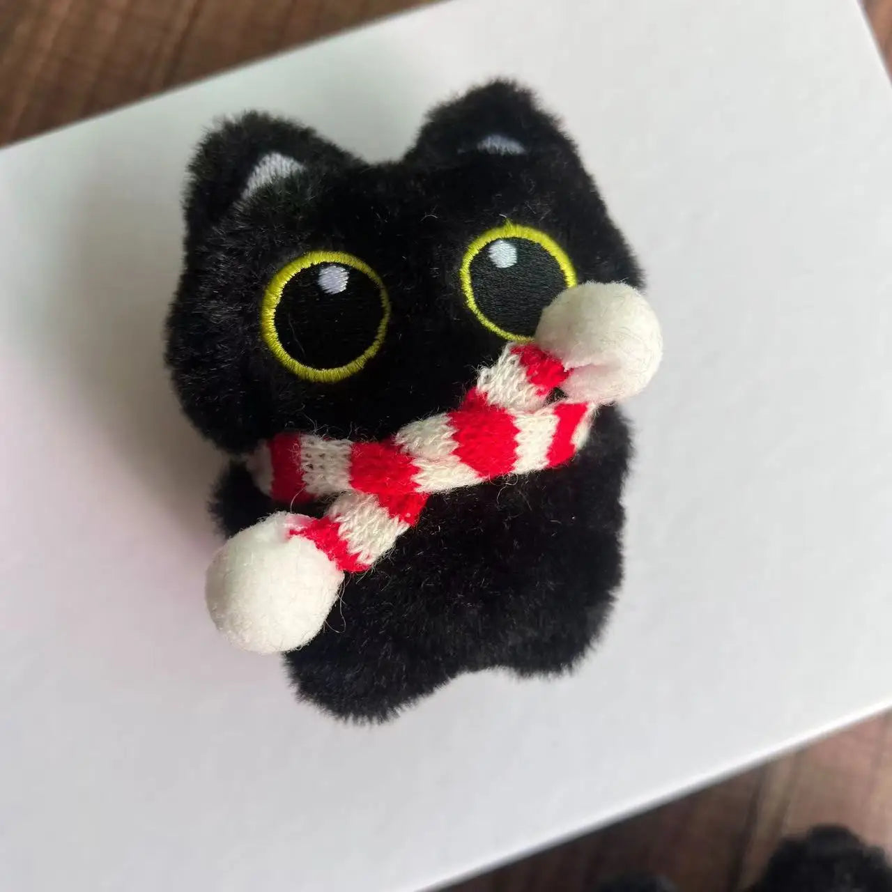 Cute Mini Black Cat Pendant Keychain Cartoon Plush Kitten Doll Charms With Beaded Chain Cuddly Black Kitten For Boys Girls Gifts