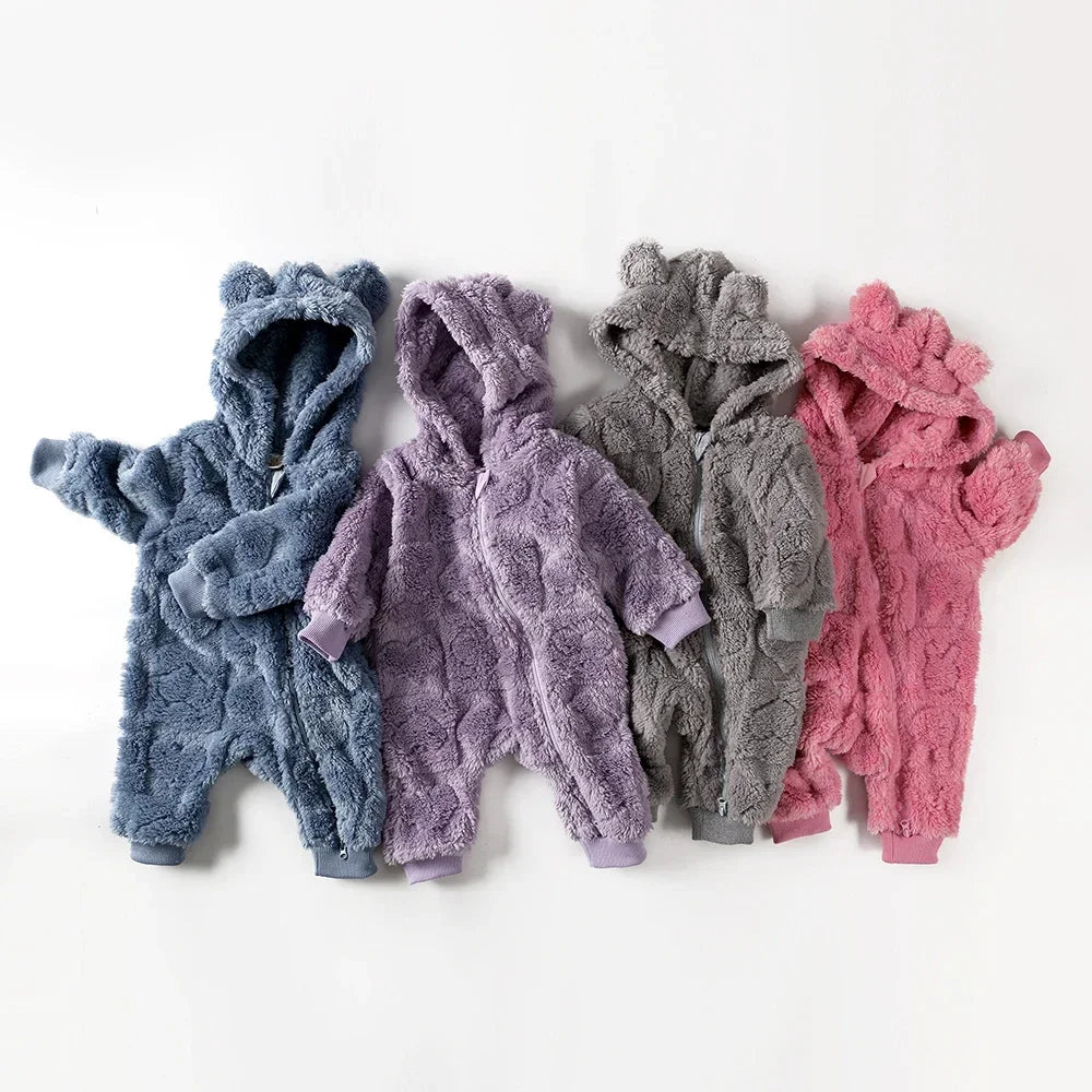 0-18Months Newborn Baby Romper Winter Thicken Flannel Warm Clothes Infant Boy Girl Oneies Pyjamas Heart-Shaped Hooded Jumpsuits