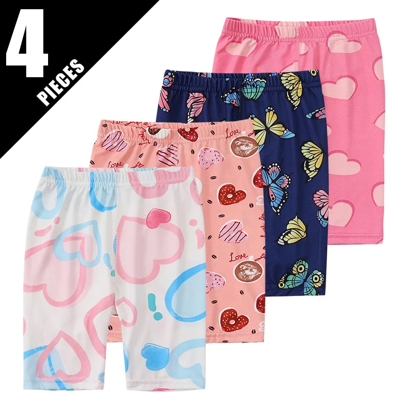 1/4/6 Pieces Girls' Seasonal Thin Sweet Cute Fashionable Printed Bottom Shorts Anti Gare Safety Pants Soft Leggings Home Pants