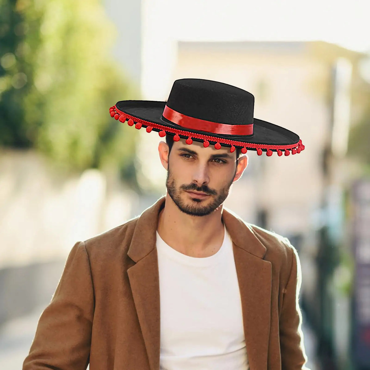 Spanish-style Hat Soft Sombrero Caps Traditional Halloween Zoro fuzz ball Mexican Sombrero Hats Wide Brim Design Carnival Costum