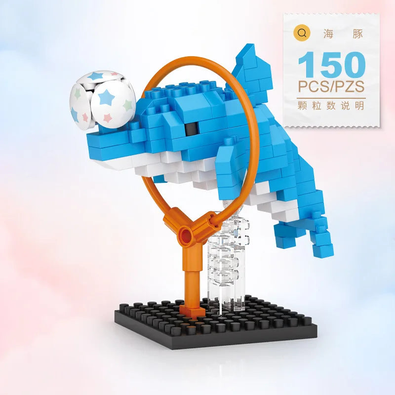DIY Cute Animals Lion Corgi Dolphin Hamster Rabbit Dog Cats Fish Tanks Building Blocks Kit Girl Bricks Model Toy
