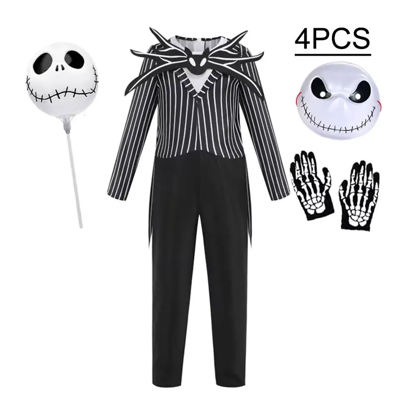 Kids Jack Skellington Cosplay Costume The Nightmare Before Christmas Boys Striped Outfit  Halloween Party Fancy Dress Up Set