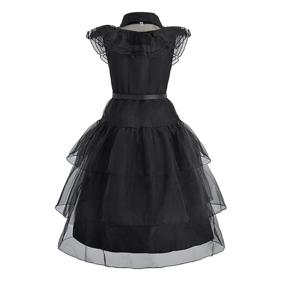 Girl Costume Kids Cosplay Black Witch Princess Dress Children Pageant Dinner Dress Girl Halloween Party Dancing Clothing