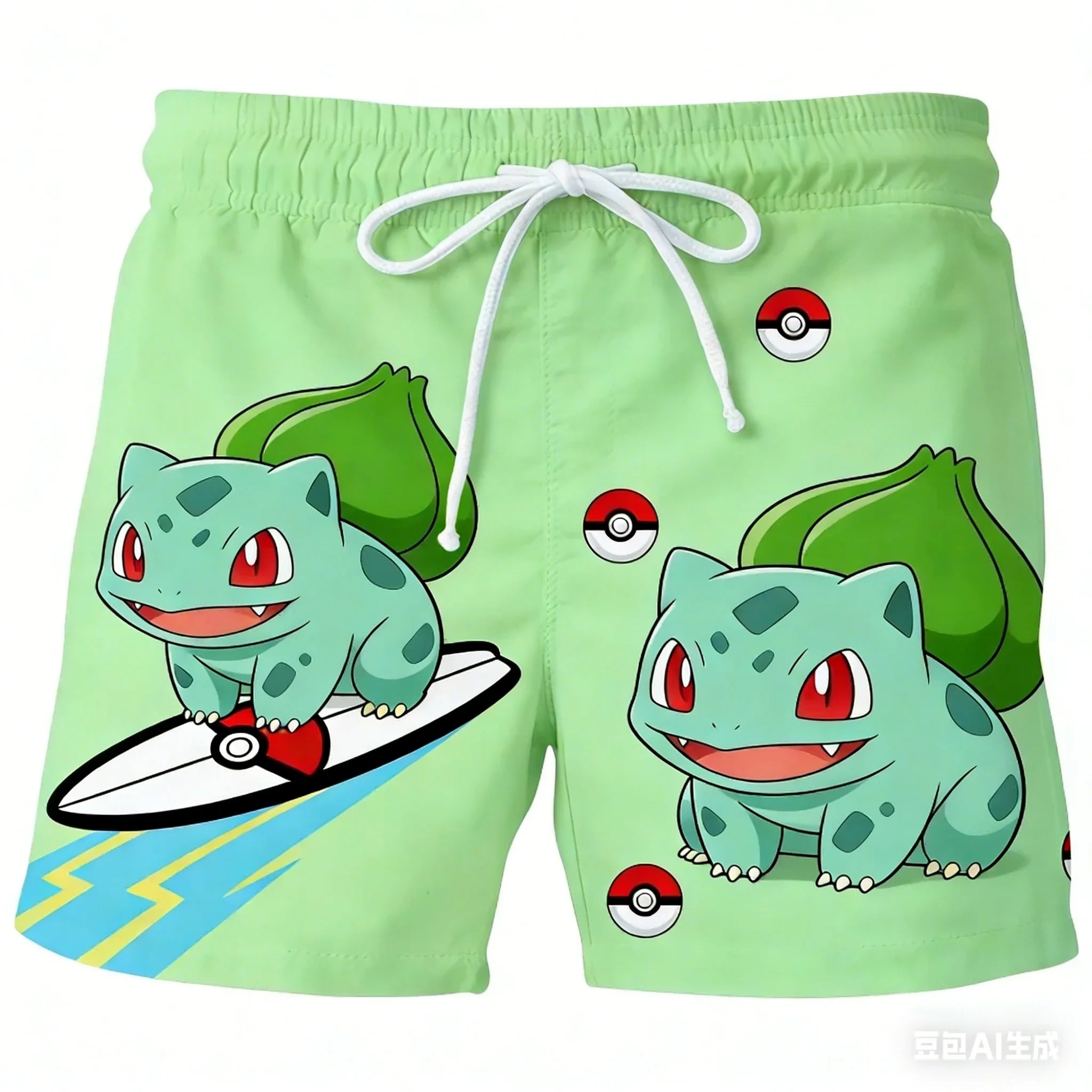 Pokemon Men's Beach Shorts 3D Print Anime Pikachu Gengar Board Shorts Summer Casual Trunks Elastic Waist Sports Shorts Men Boys