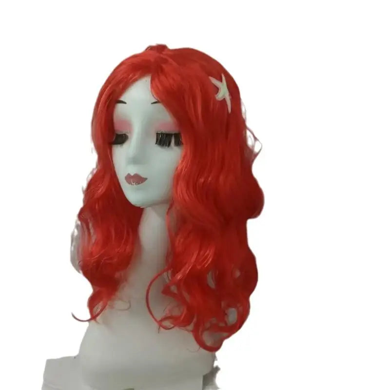 Long Red Curly Mermaid Wig Starfish Hair Accessories For Cosplay Halloween Party Costume Princess Role Play Fancy Dress Prop