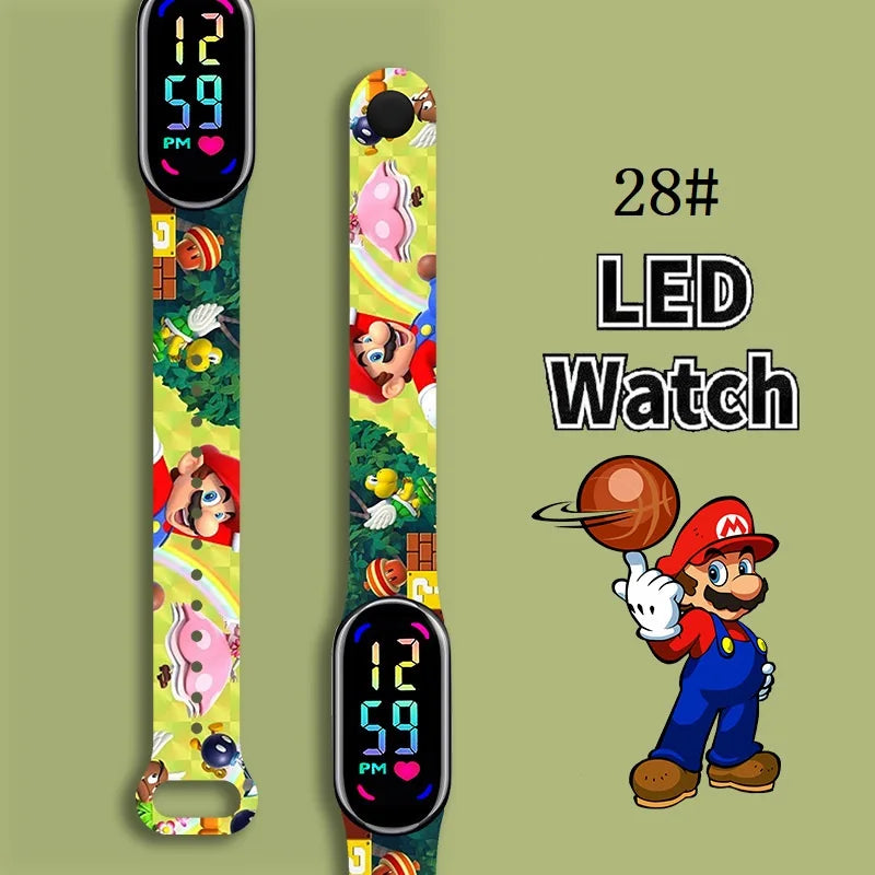 Mario Bros Digital Watch for Kids Waterproof Sport Wristband Luigi Princess Peach Yoshi Bowser Action Figures Children
