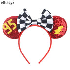 Disney Anime Cars Ears Headbands Women Sequins Bow Hairband Girls Pixar 95 Lightning McQueen Hair Accessories Kids Headwear Gift