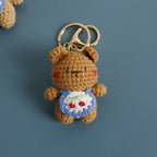 Cute Small Bear Doll Keychain For Couple Gifts Handmaking Crochet Cartoon Bear Keychain Knitting Animal Doll Custom Accessories