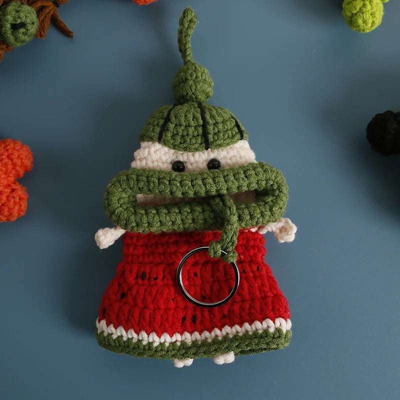 Cute Fruit Series Sausage Mouth Doll Crochet Keychains Custom Knitting Bag For Car Keys Holder Funny Doll Bag For Keys Storage