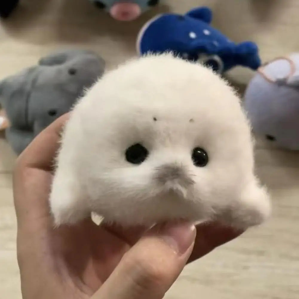 Soft Grey Seal Plush Keychain White Seal Plushies Animal Pendant Fashion Stuffed Doll Keyring Car Key Accessories Car Ornaments