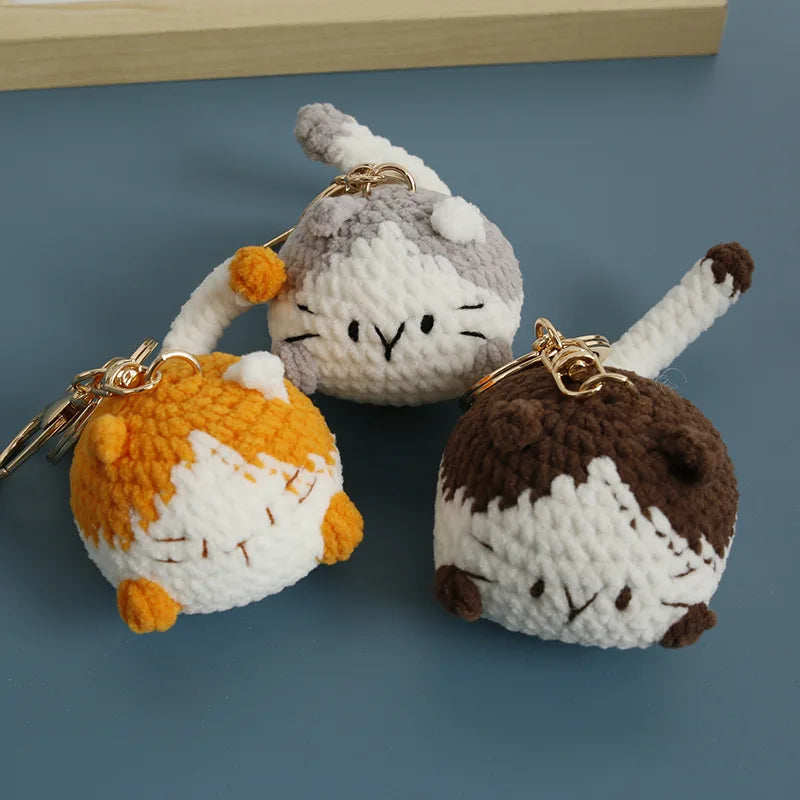 Handmaking Crochet Kitten Keyrings Cute Smiling Cat Doll Crochet Keychain Cartoon Kitten Series Knitting Doll Keychain Custom
