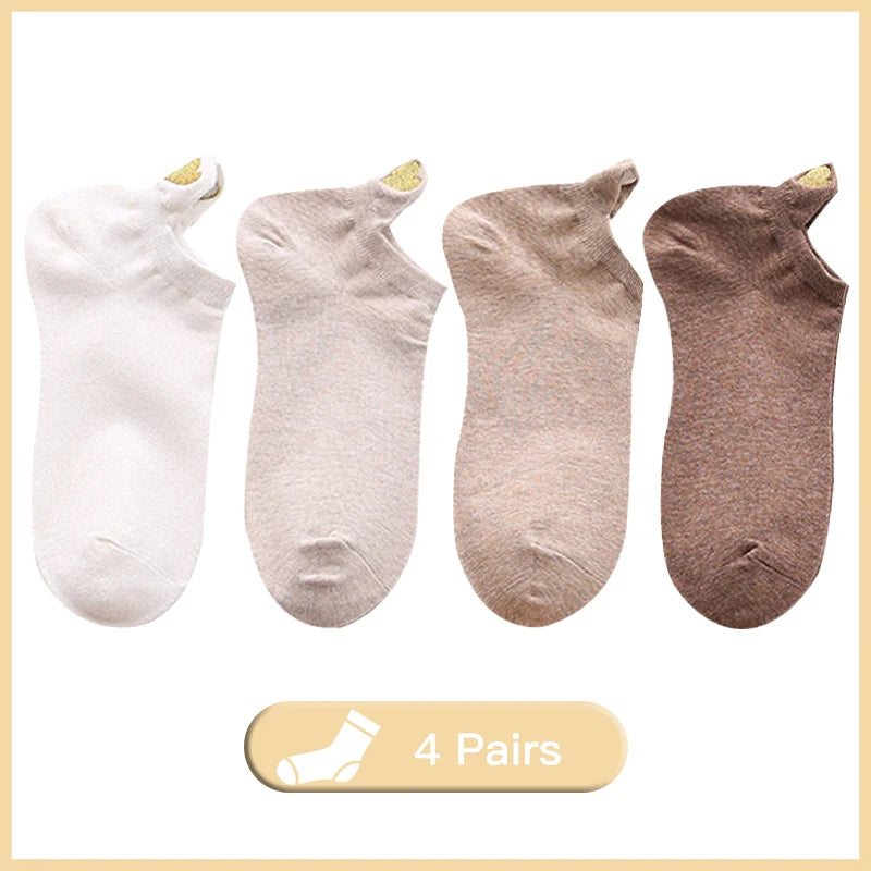 4 Pairs Lot Fashion Socks Women 2026 New Spring Cotton Color Novelty Girls Cute Heart Embroidery Casual Funny Ankle Socks Pack