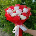 Hello Kitty Plush Bouquet with Rose Kawaii Anime Fluffy Stuffed Plush Doll Christmas Valentine's Day Holiday Birthday Gift