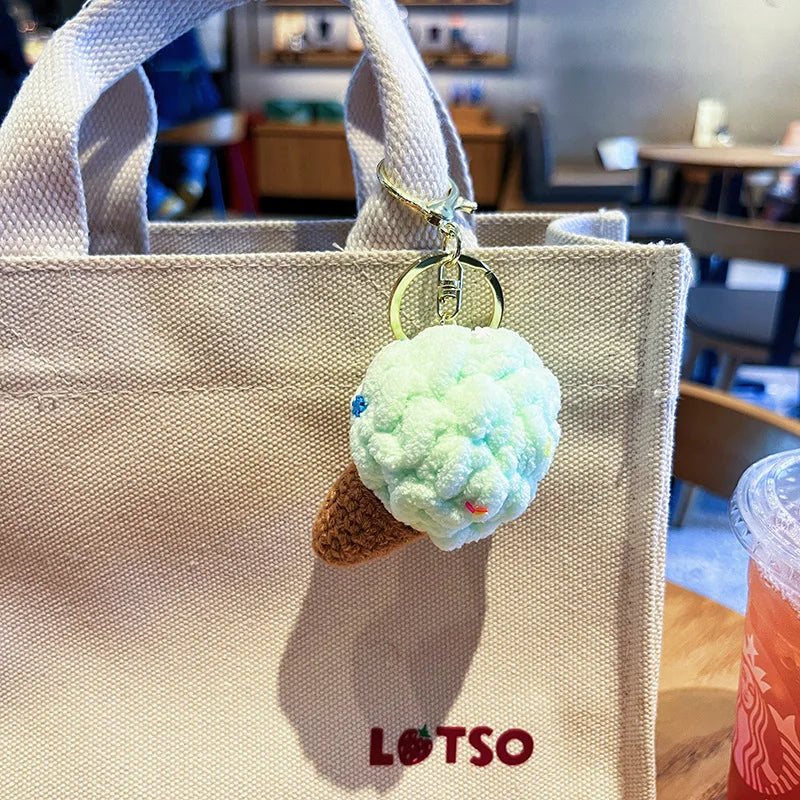 Handmaking Crochet Ice Cream Keyrings Wholesale Sweet Ice Cream Cone Series Crochet Keychain For Bag Pendant  Custom Accessories