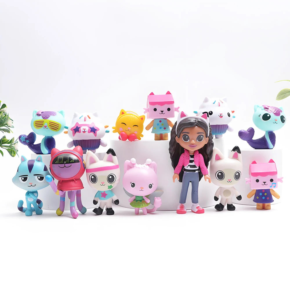 NEW 13pcs Anime Figure Gab Toy Smiling Cakey Catrat Hug Doll Mercat Cartoon Action Figure Home Decoration Xmas Birthday Gifts