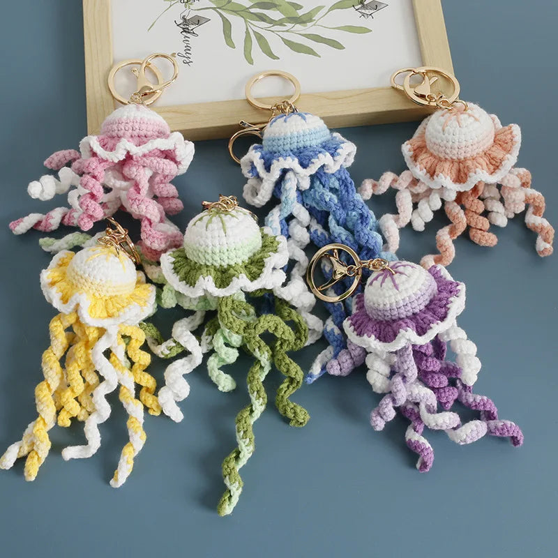Ocean Series Animal Doll Crochet Keychain Handmaking Knitted Tropical Fish Keyrings Crochet Shark Doll Keychain Custom Accessory