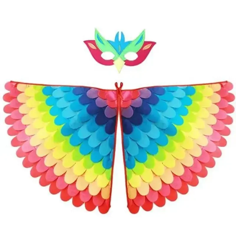 Bird Cosplay Costume Stage Performance Owl Peacock Wings Bird Felt Cape with Mask for Girls Boys Halloween Party Cloak