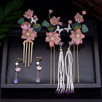 Chinese Hanfu Hair Stick Hairpin Earrings Hair Accessories Set Long Fringed Vintage Hairpin Flower Handmade Wedding Hair Jewelry