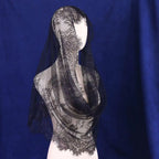 Women's Bridal Muslim Wedding Embroidered Headveil Floral Lace Mantila Catholic Veil Black Church Veil Ivory White Mesh Shawl