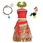 Moana Dress for Kids Girls Princess Vaiana Cosplay Carnival Children Birthday Party Headwear Necklace Pet Pig Chicken Set