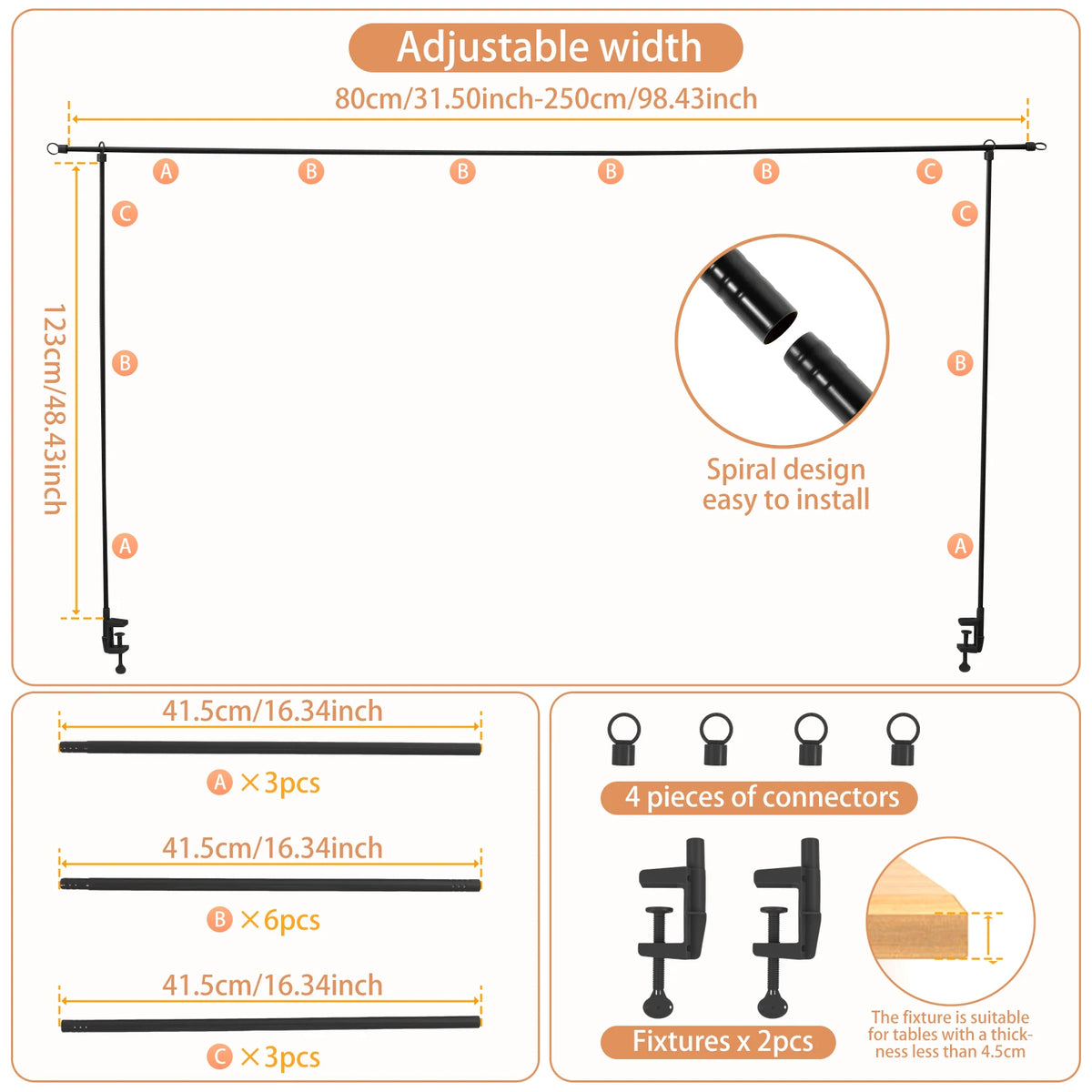 Over The Table Rod Stand Adjustable Balloon Arch Stand Flower Table Arch Suitable for Birthday Party Wedding Halloween Xmas Deco