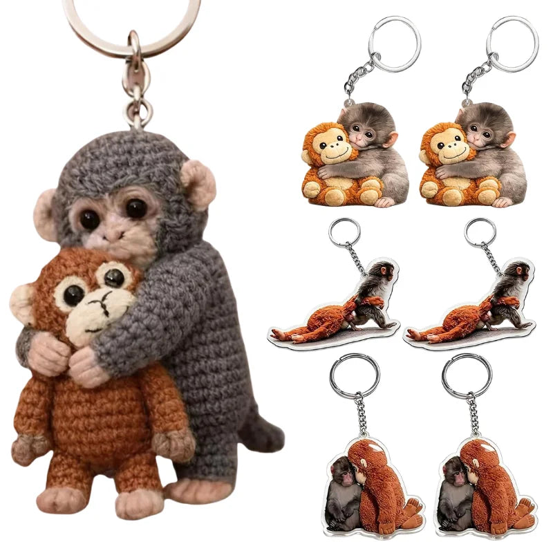 Funny Monkey Design Series Keyring For Backpack Purse Keys Cute Handmade Crochet Punch Monkey Keychain 2D Keyring Llavero 열쇠고리