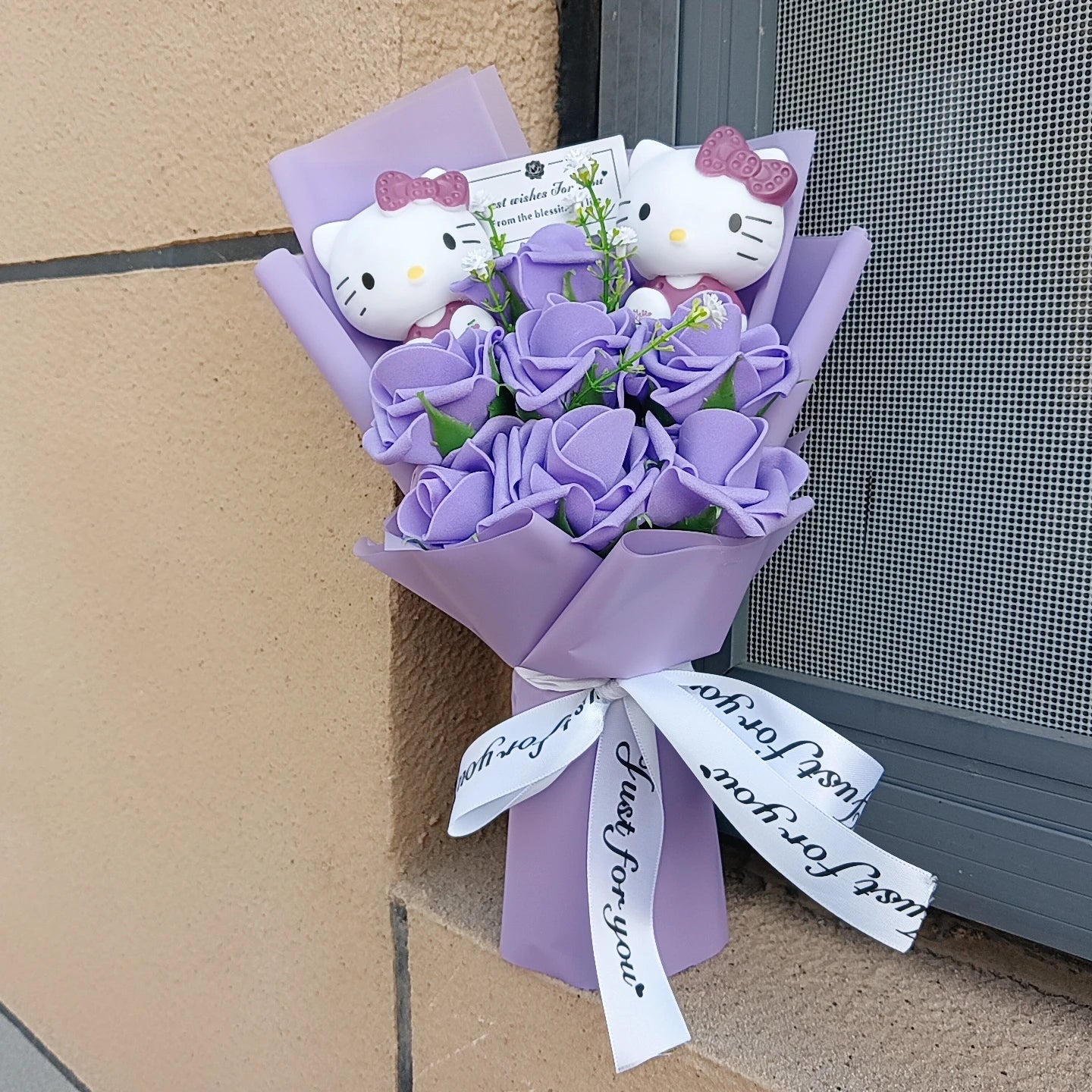 Hello Kitty Plush Bouquet with Rose Kawaii Anime Fluffy Stuffed Plush Doll Christmas Valentine's Day Holiday Birthday Gift