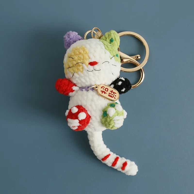 Handmaking Crochet Kitten Keyrings Cute Smiling Cat Doll Crochet Keychain Cartoon Kitten Series Knitting Doll Keychain Custom