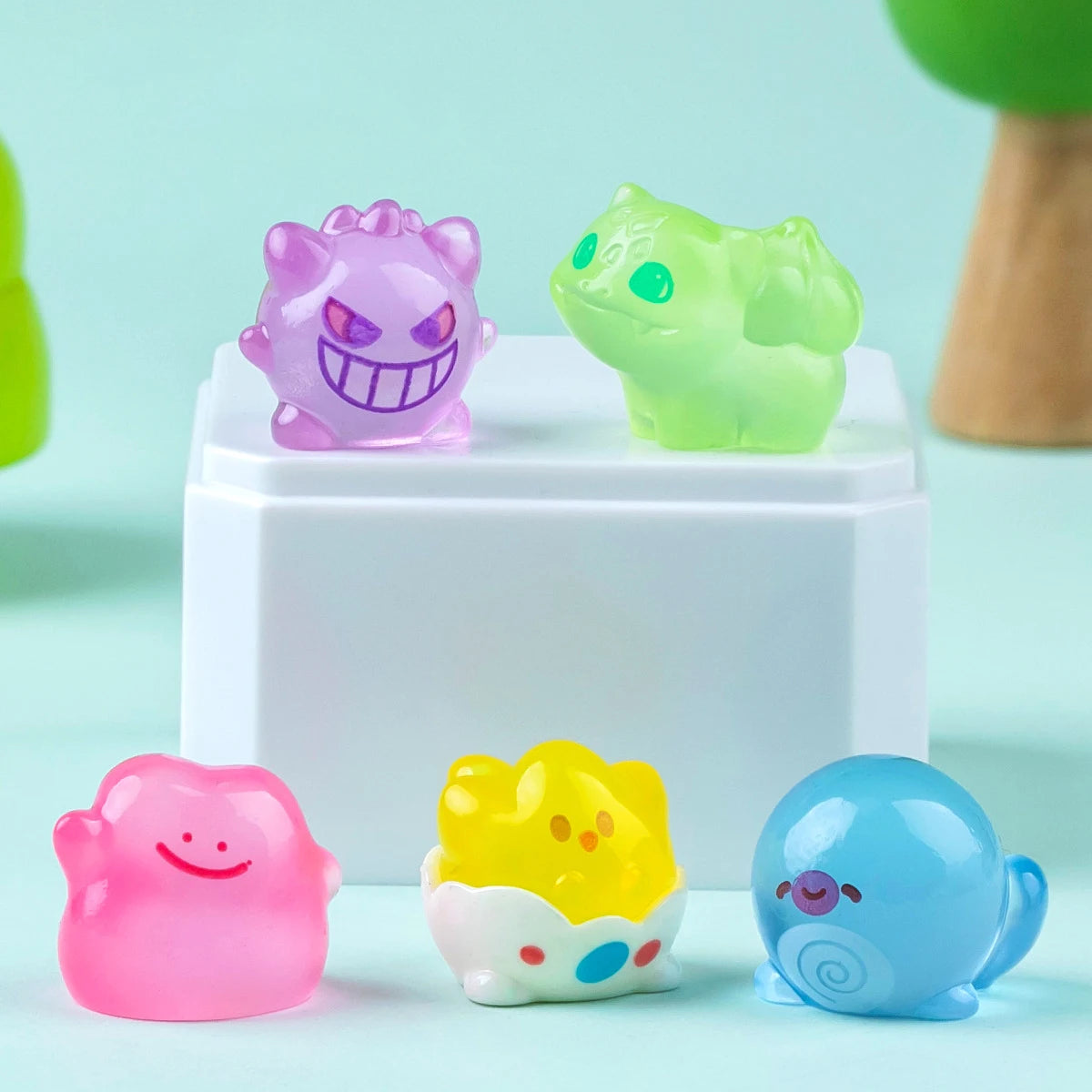 6PCS/SET Pokemon Pikachu Anime Figures Cute Gengar Bulbasaur Luminous Toys For Adult Kawaii Ornament Collection Charm Gift
