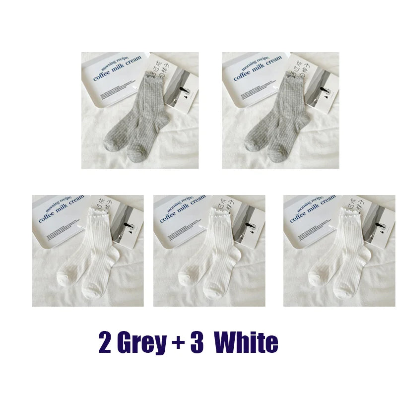 5 Pairs/Lot Women Hollow Mesh Tube Socks Ear Fungus Edge Socks Ins Trendy Spring Summer Loose Mouth Thin Style Girls Pile Socks