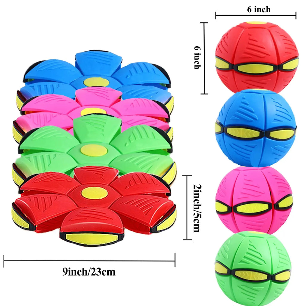 Magic UFO Flying Flat Disc Ball Toy with LED Light Outdoor Garden Sport Deformable Stress Relief Vent Ball for Kids Boys Girls