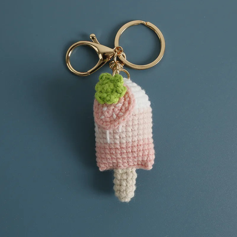 Handmaking Crochet Ice Cream Keyrings Wholesale Sweet Ice Cream Cone Series Crochet Keychain For Bag Pendant  Custom Accessories