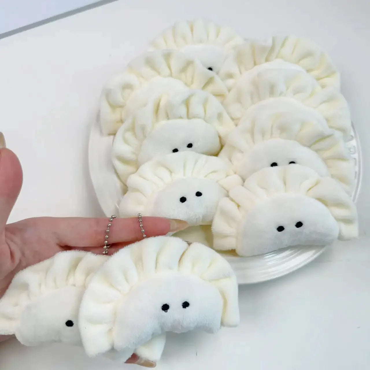 1/5pcs Soft Plush Dumpling Keychains Stuffed Cartoon Cute Creative Pendant Key Ring Food Bag Decorations Girls Backpack Charm