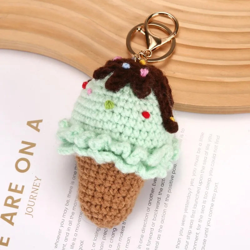 Handmaking Crochet Ice Cream Keyrings Wholesale Sweet Ice Cream Cone Series Crochet Keychain For Bag Pendant  Custom Accessories