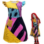 Kids Girls Boys Cosplay Scary Ghost Bride Sally Skeleton Jack Dress Striped Halloween Character Dress Up Costume