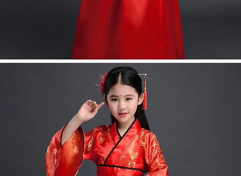 Ancient Chinese Dress Girls Children Kimono Traditional Ethnic Fan Students Chorus Dance Costume Japanese Yukata Kimono Style