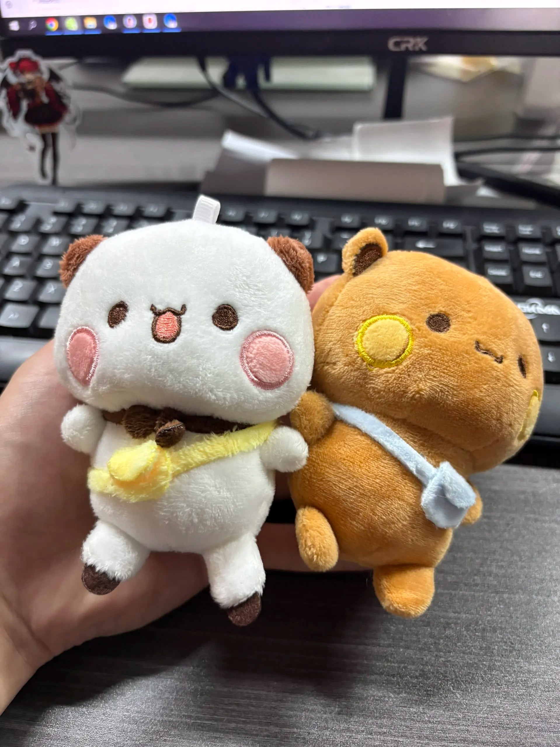 Cartoon Panda Bubu and Yier Keychain Pendant Dolls Cute Panda Bear Doll Keyring Handbag Decor Accessories Couple Gifts