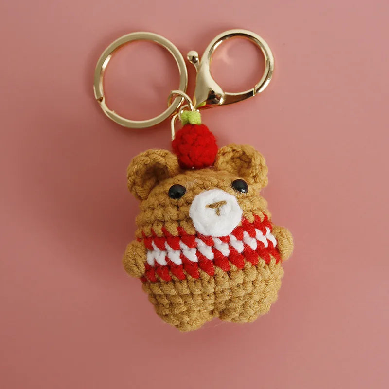 Cute Small Bear Couple Keychains Knitting Cartoon Bear Mini Animal Doll Keyrings Crochet Keychain Wholesale Custom Acceessories