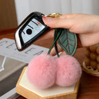 Keychain Key Fob Bag Pendant Fluffy Cherry Keyring Bag Hanging Leaf Artificial Rabbit Fur Ball Key Holder Plush Bag Accessories